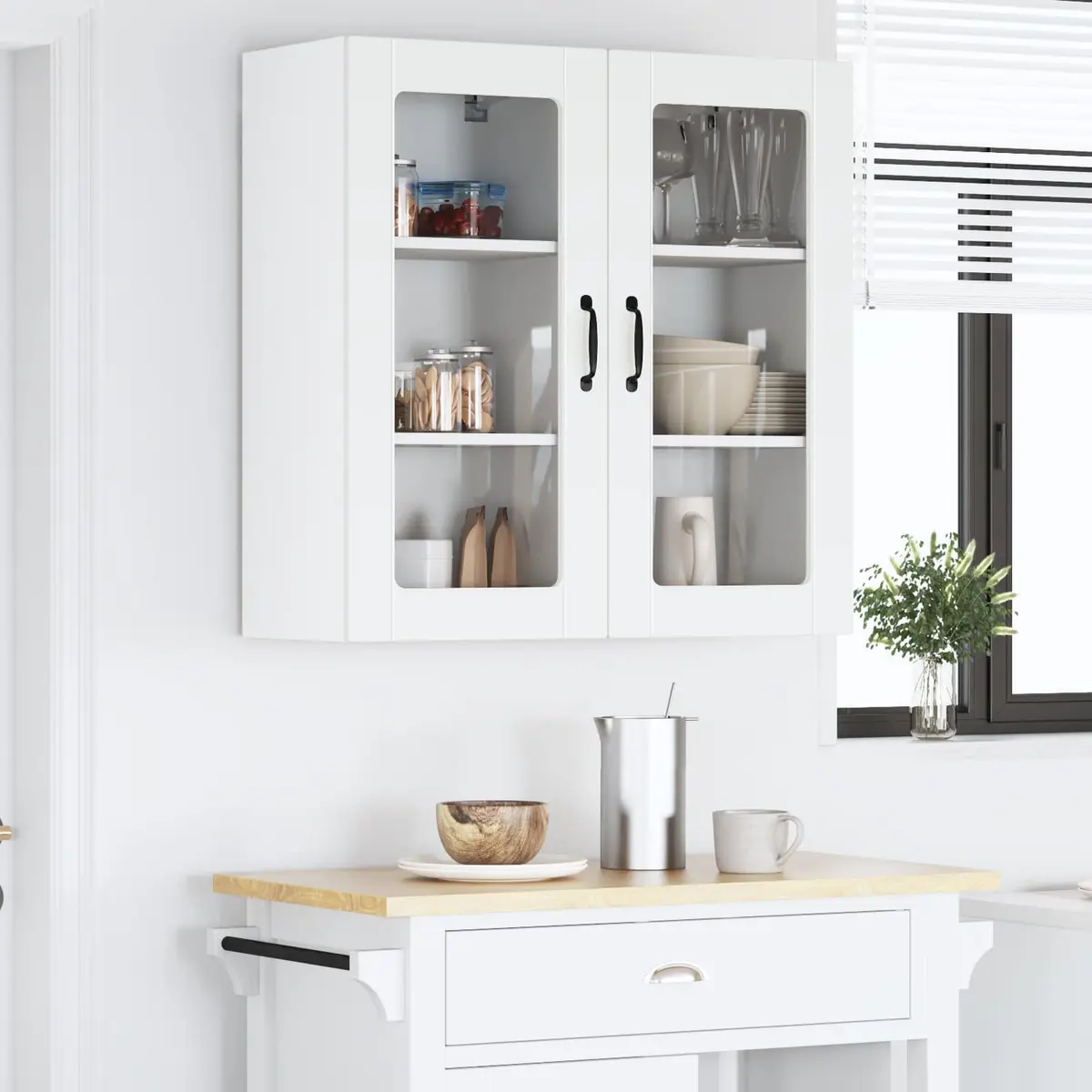 Wall Glass Cabinet White 40 x 31 x 80 cm Modern Kitchen Storage Unit