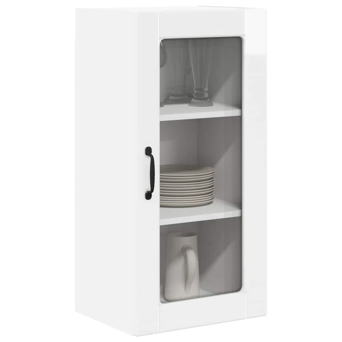 Wall Glass Cabinet High Gloss White Storage Kitchen Unit Furniture Shelving