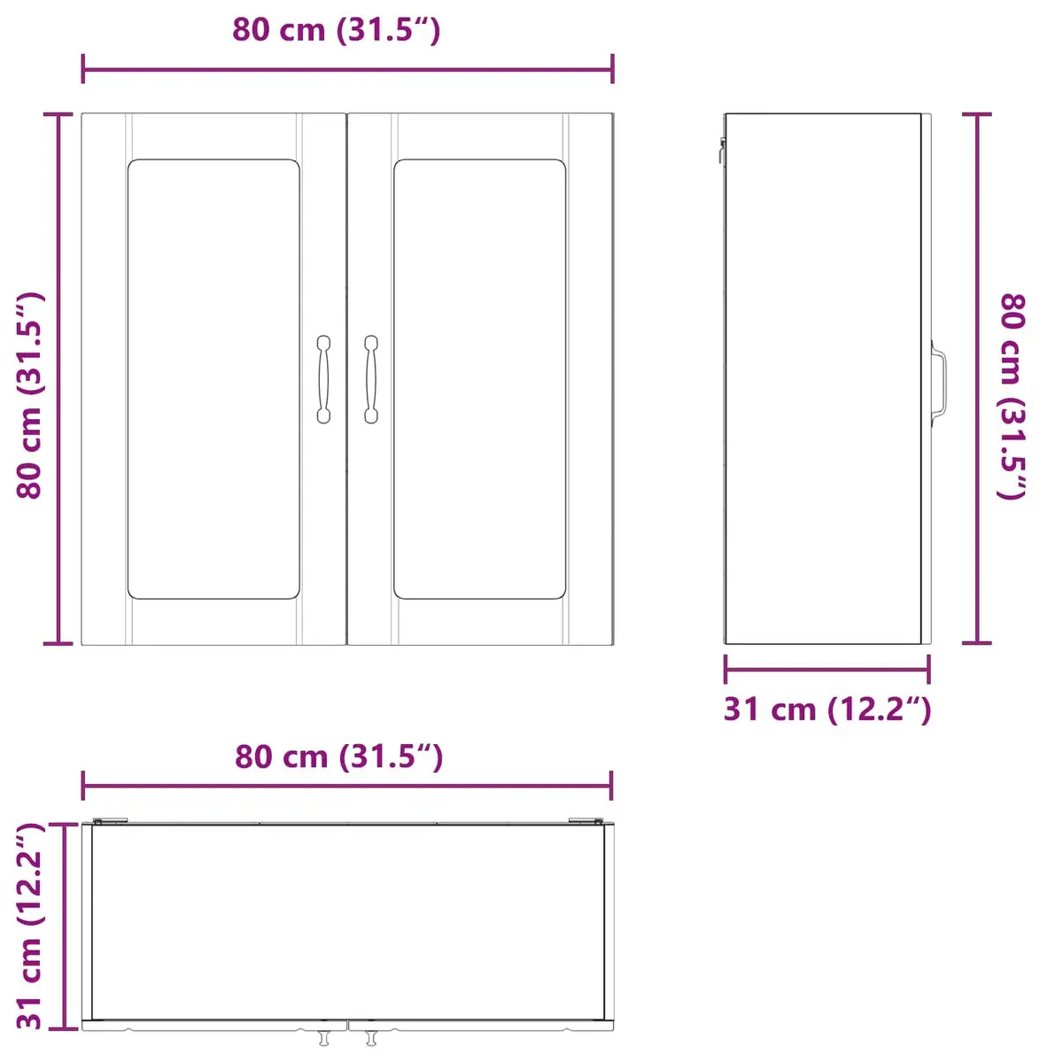 Wall Glass Cabinet White 80x31x80cm Engineered Wood Kitchen Storage Unit