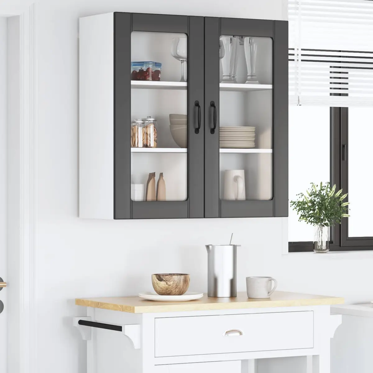 Wall Glass Cabinet Black 80x31x80cm Kitchen Storage Engineered Wood Modern