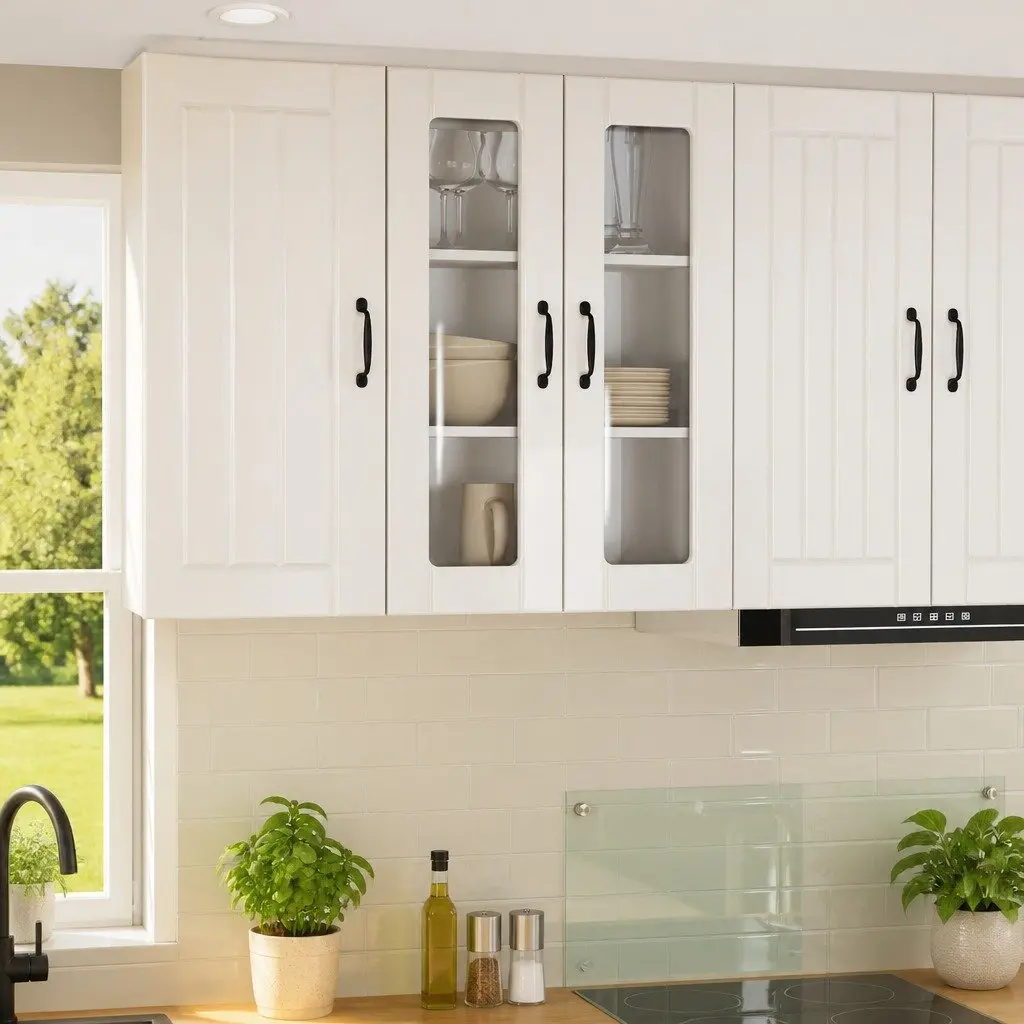 Wall Glass Cabinet High Gloss White Storage Unit Kitchen Cupboard 60x31x80cm