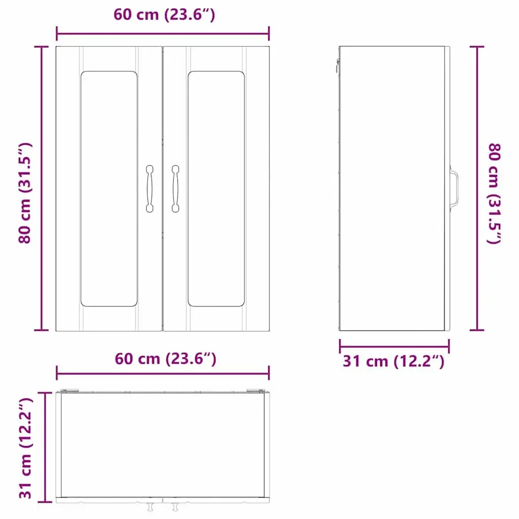 Wall Glass Cabinet High Gloss White Storage Unit Kitchen Cupboard 60x31x80cm