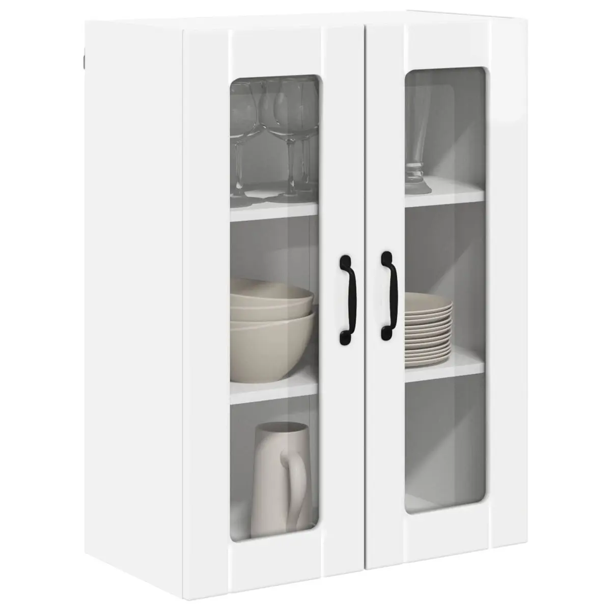 Wall Glass Cabinet High Gloss White Storage Unit Kitchen Cupboard 60x31x80cm