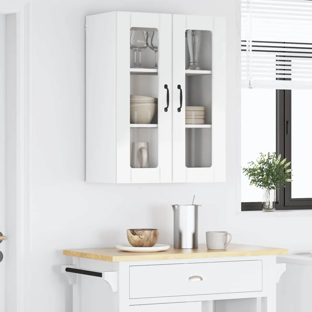 Wall Glass Cabinet High Gloss White Storage Unit Kitchen Cupboard 60x31x80cm