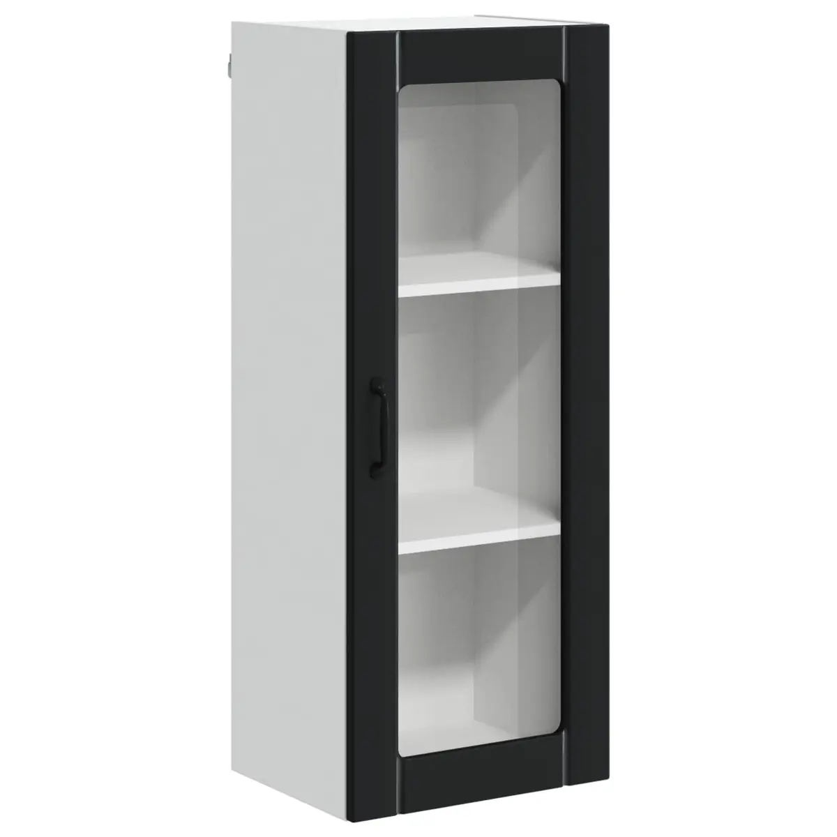 Wall Glass Cabinet Black Kitchen Storage Engineered Wood Rectangular Modern
