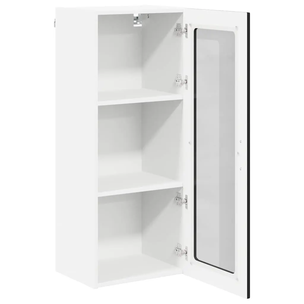 Wall Glass Cabinet Black Kitchen Storage Engineered Wood Rectangular Modern