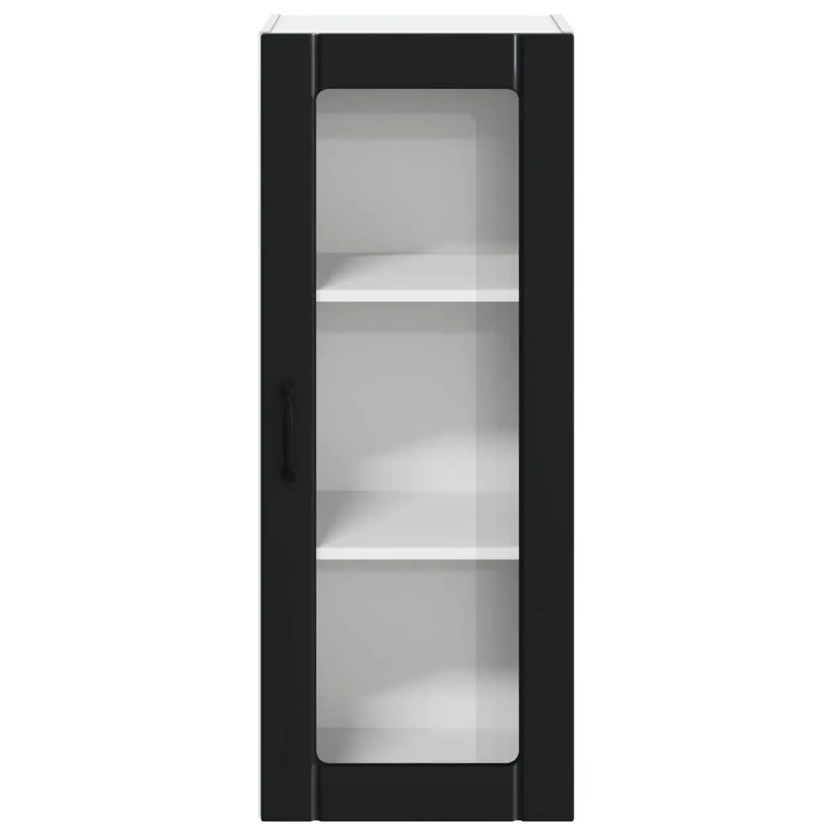 Wall Glass Cabinet Black Kitchen Storage Engineered Wood Rectangular Modern