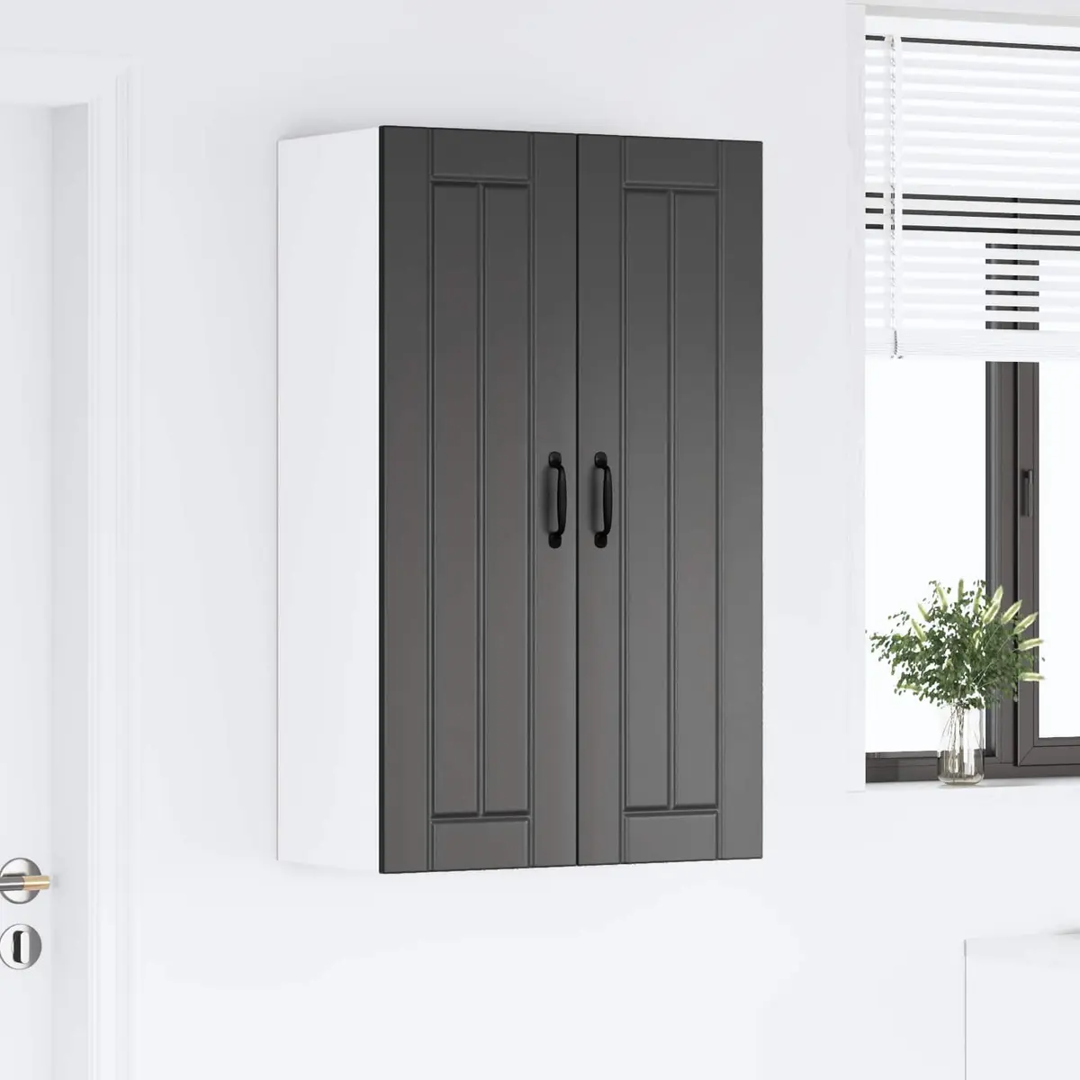 Wall Cabinet Black Rectangular Engineered Wood Modern Kitchen Storage