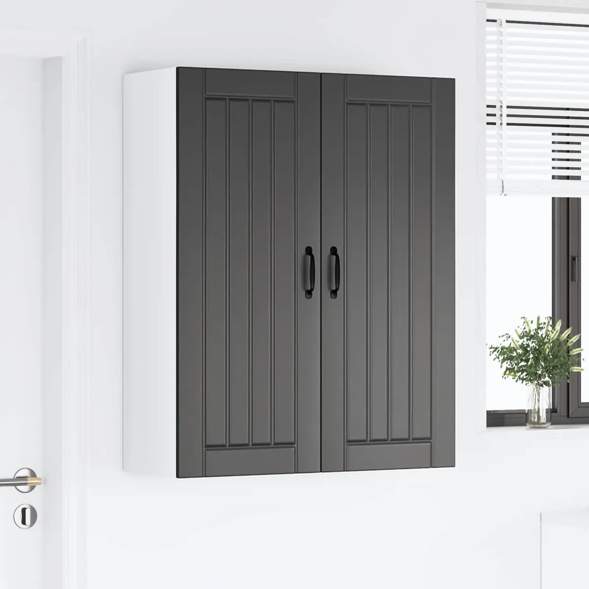 Wall Cabinet Kitchen Storage Unit Black Engineered Wood Rectangular Furniture