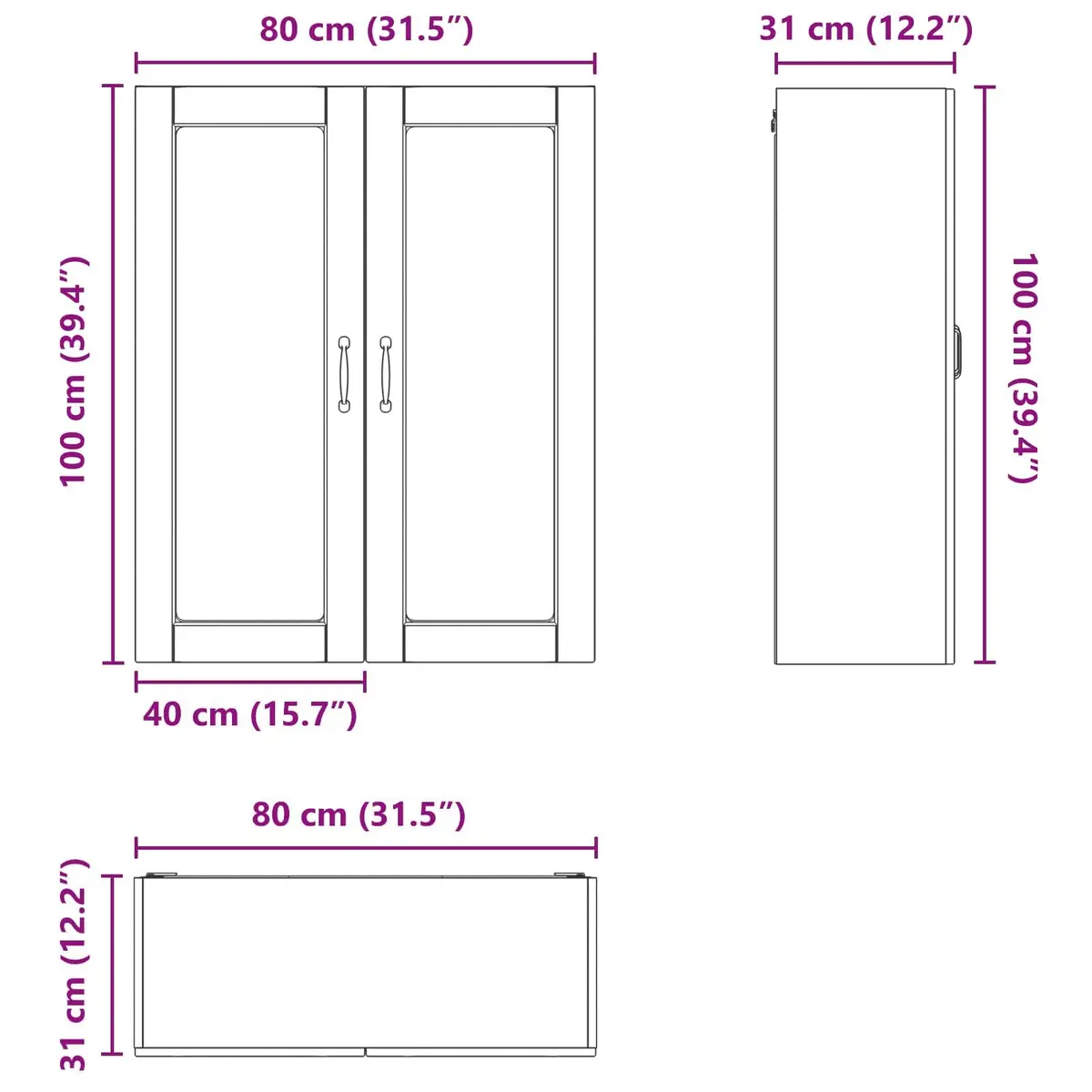 Wall Glass Cabinet White 80 x 31 x 100 cm Modern Kitchen Storage Unit
