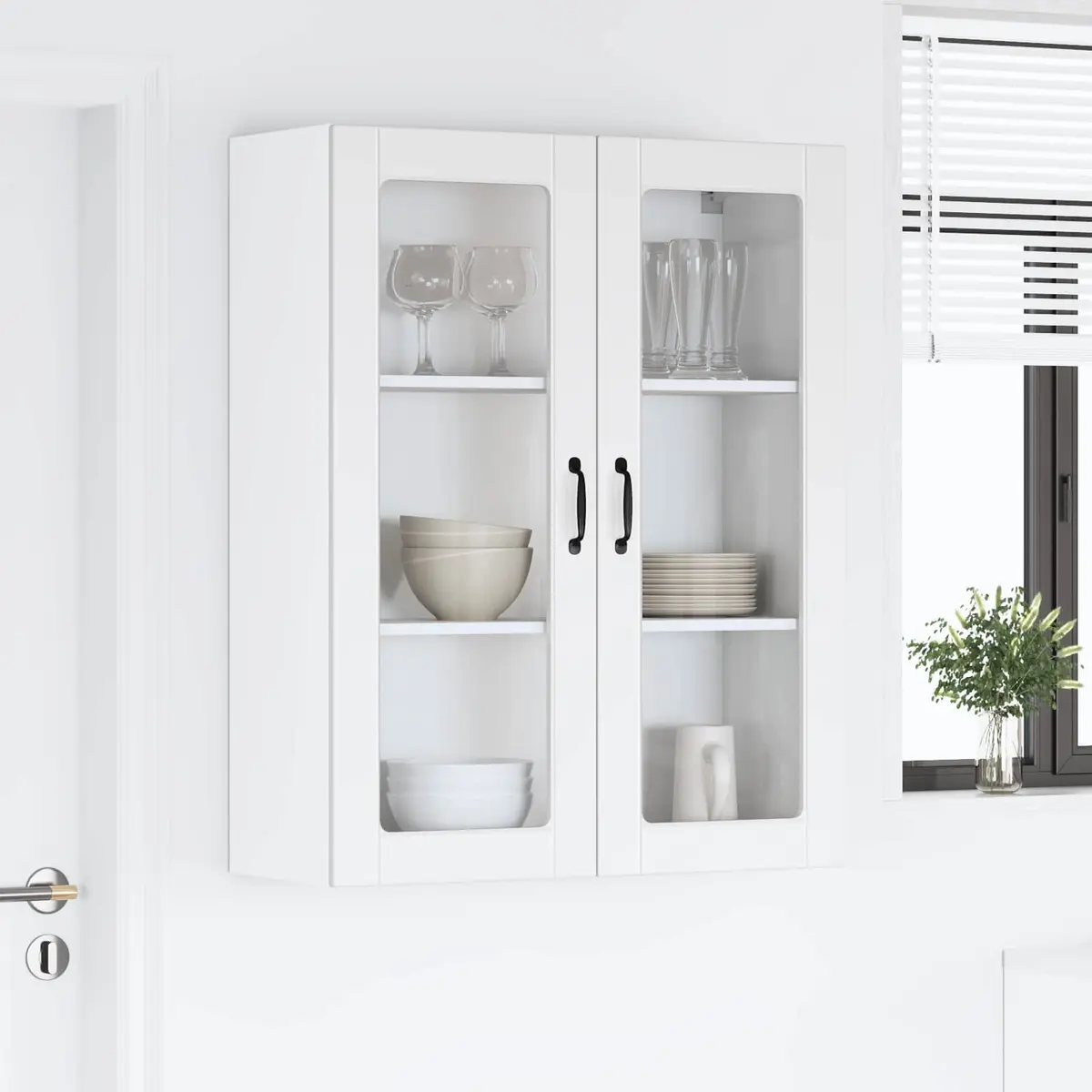 Wall Glass Cabinet White 80 x 31 x 100 cm Modern Kitchen Storage Unit