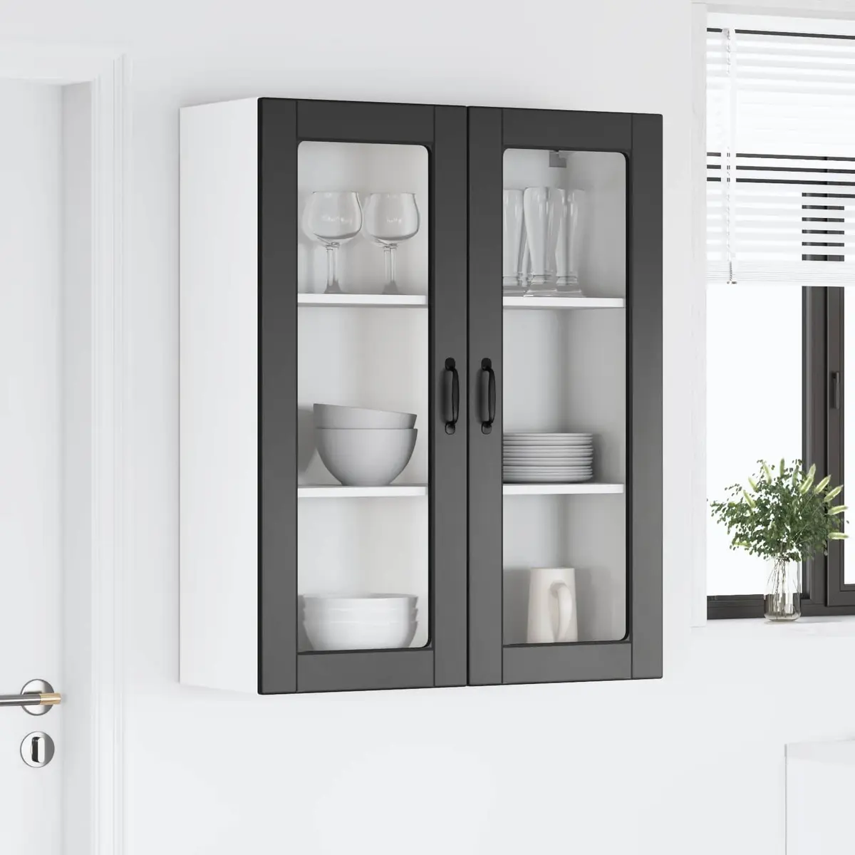 Wall Glass Cabinet LUCCA Black 80 x 31 x 100 cm Kitchen Storage Engineered Wood