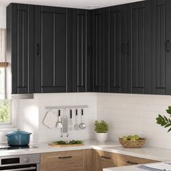 Sleek Black Corner Wall Cabinet 57x57x100cm for Kitchen