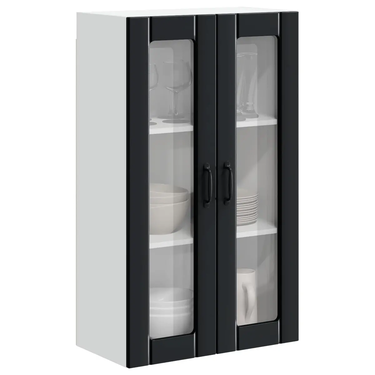 Wall Glass Cabinet Black 60x31x100cm Modern Kitchen Storage Engineered Wood