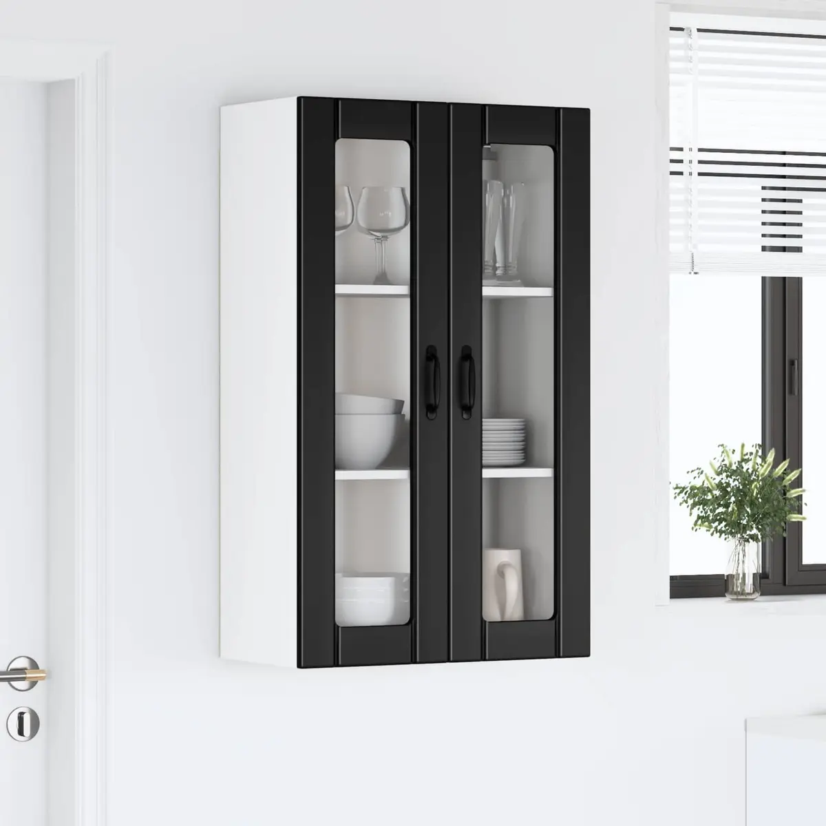 Wall Glass Cabinet Black 60x31x100cm Modern Kitchen Storage Engineered Wood