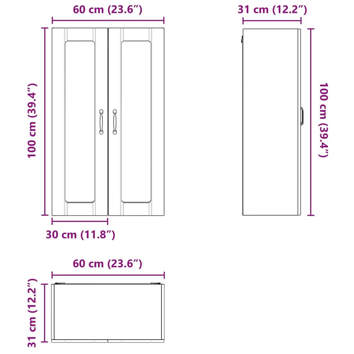 Wall Glass Cabinet Kitchen Storage High Gloss White Engineered Wood 60x31x100cm