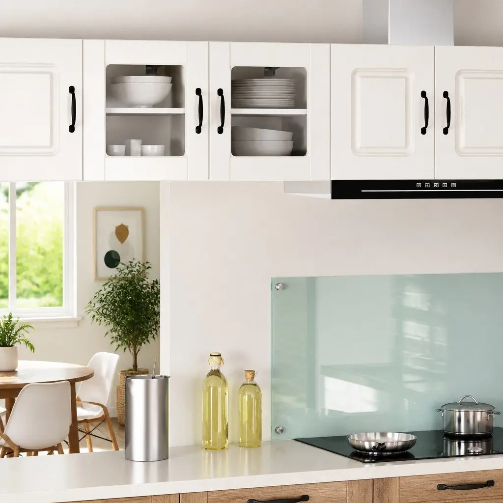 Wall Glass Cabinet White High Gloss Kitchen Storage Wooden Shelves 40x31x40cm
