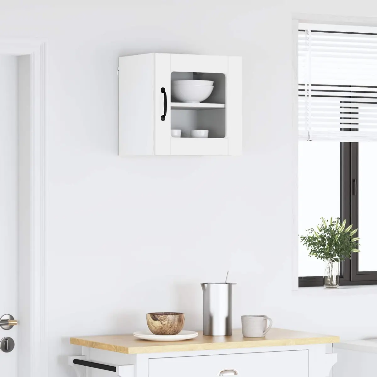 Wall Glass Cabinet White High Gloss Kitchen Storage Wooden Shelves 40x31x40cm