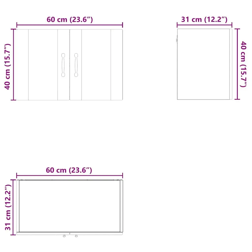 Wall Cabinet PORTO 2pcs Black Kitchen Storage 60x31x40cm Engineered Wood