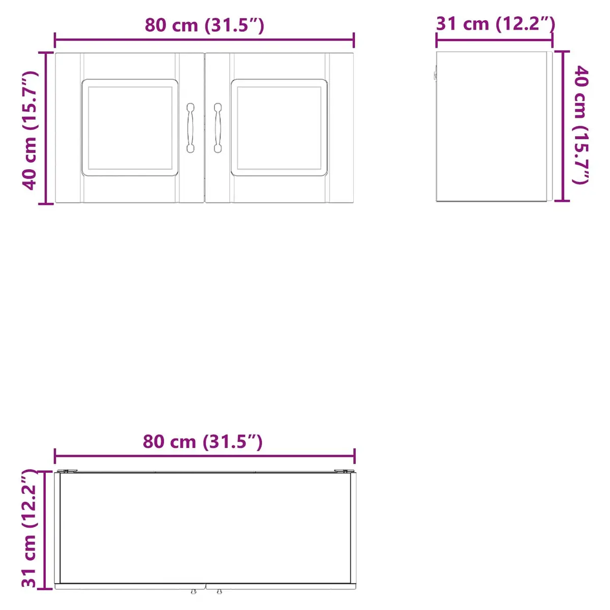 Wall Cabinet White 80 x 31 x 40 cm High Gloss Wall Mounted Kitchen Storage
