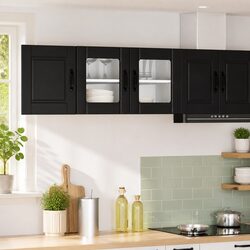 Sleek Black Wall Glass Cabinet 80x31x40cm for Kitchens