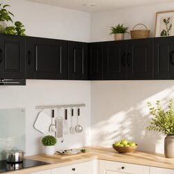 Compact Wall-Mounted Black Corner Cabinet for Kitchens