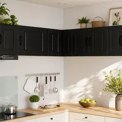 Compact Wall-Mounted Black Corner Cabinet for Kitchens