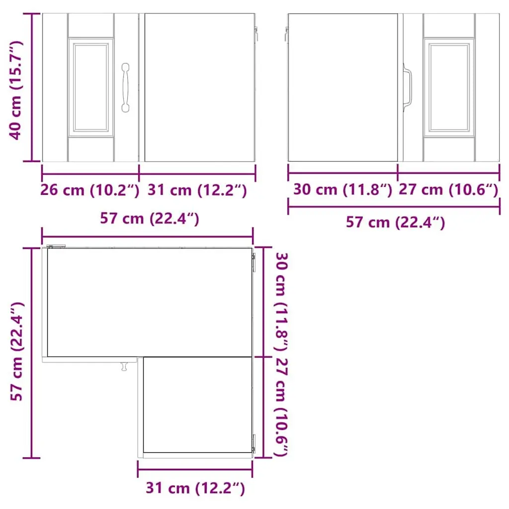 Corner Kitchen Cabinet Black Wall-mounted Engineered Wood 57x57x40cm Storage Shelves