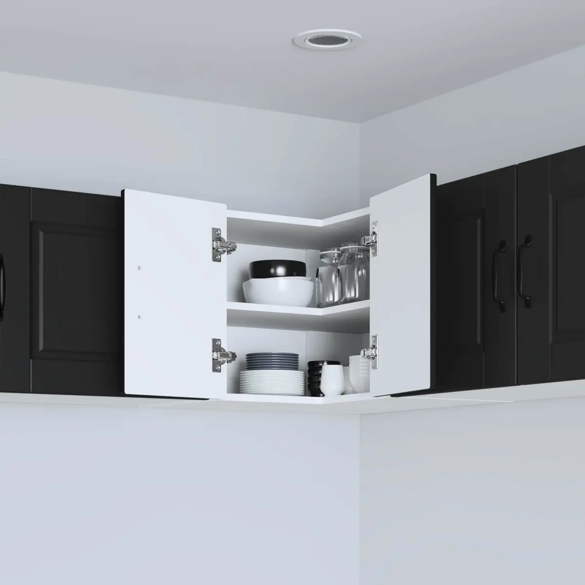 Corner Kitchen Cabinet Black Wall-mounted Engineered Wood 57x57x40cm Storage Shelves