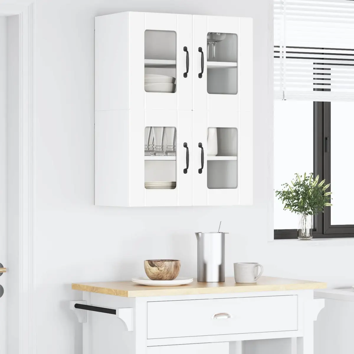 Wall Glass Cabinet White Kitchen Storage Mounted Shelves Compartments 60x31x40cm