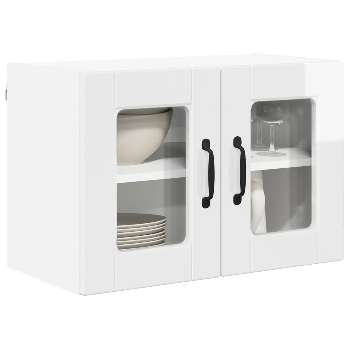 Wall Glass Cabinet High Gloss White Kitchen Storage Shelves 60 x 31 x 40 cm