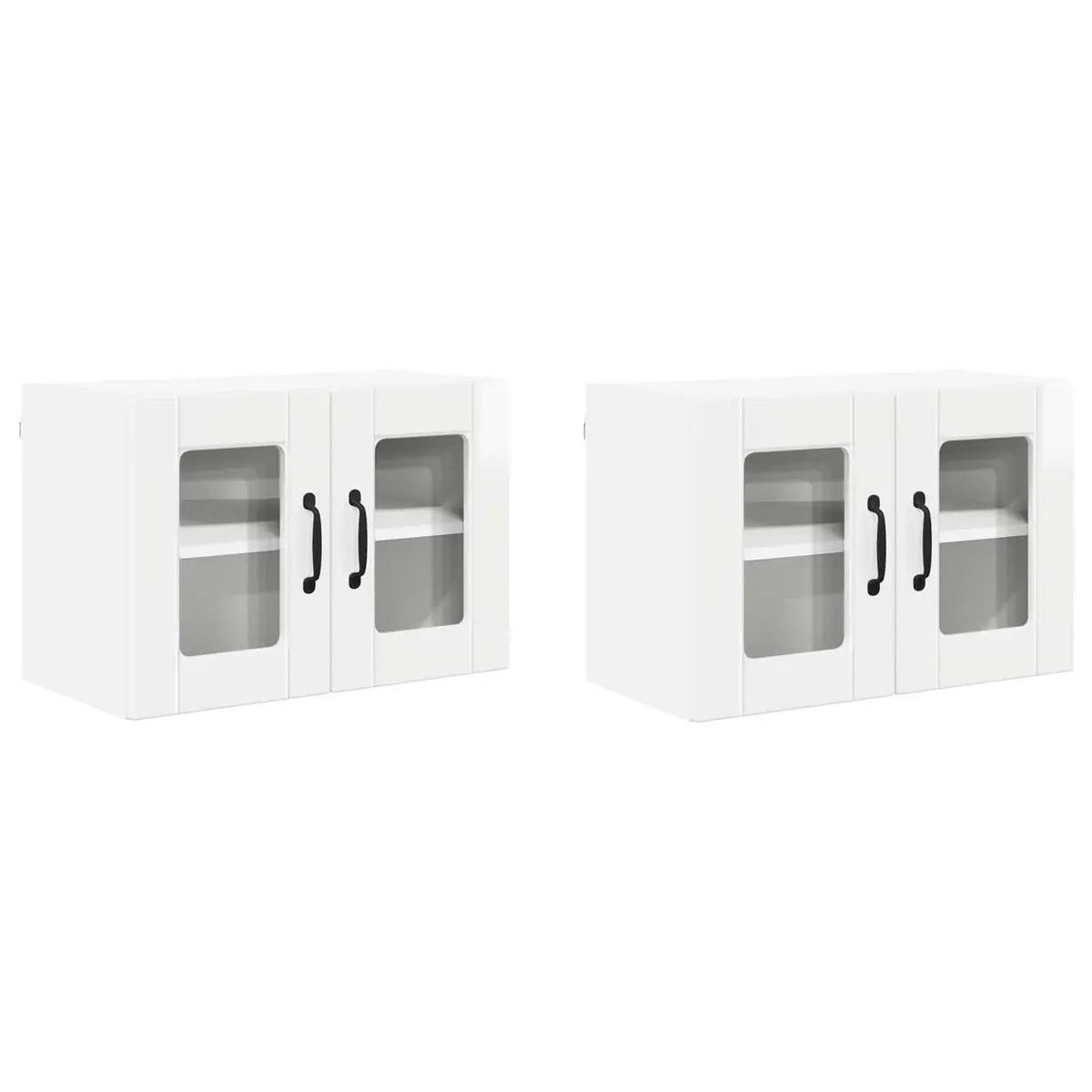 Wall Glass Cabinet High Gloss White Wall Mounted Kitchen Storage Cupboard 2 Piece