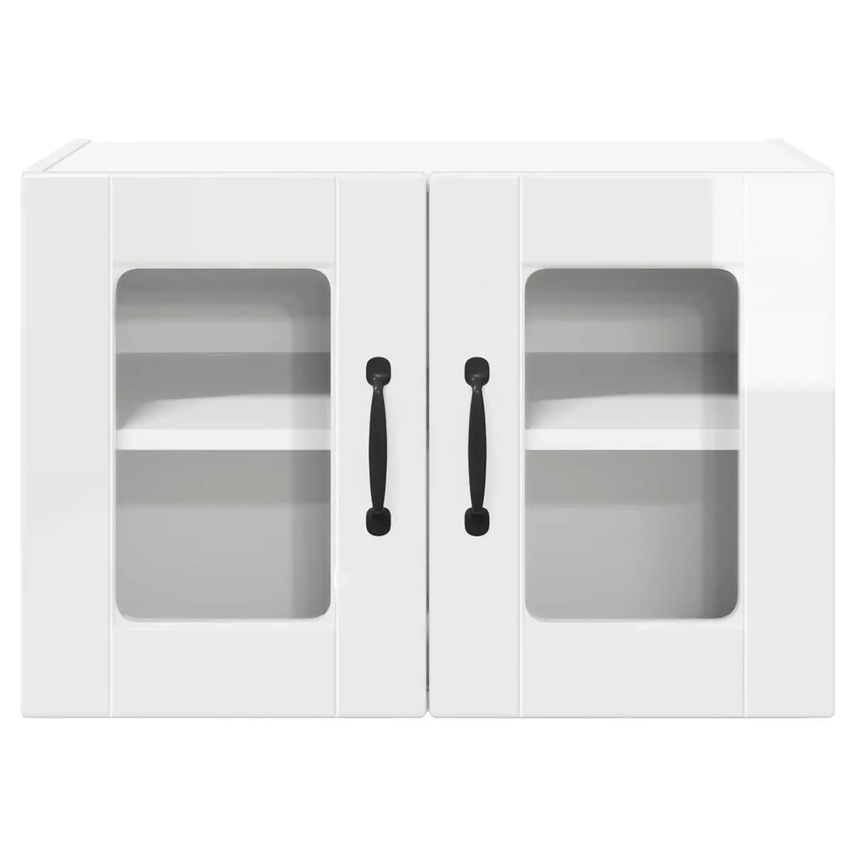 Wall Glass Cabinet High Gloss White Wall Mounted Kitchen Storage Cupboard 2 Piece
