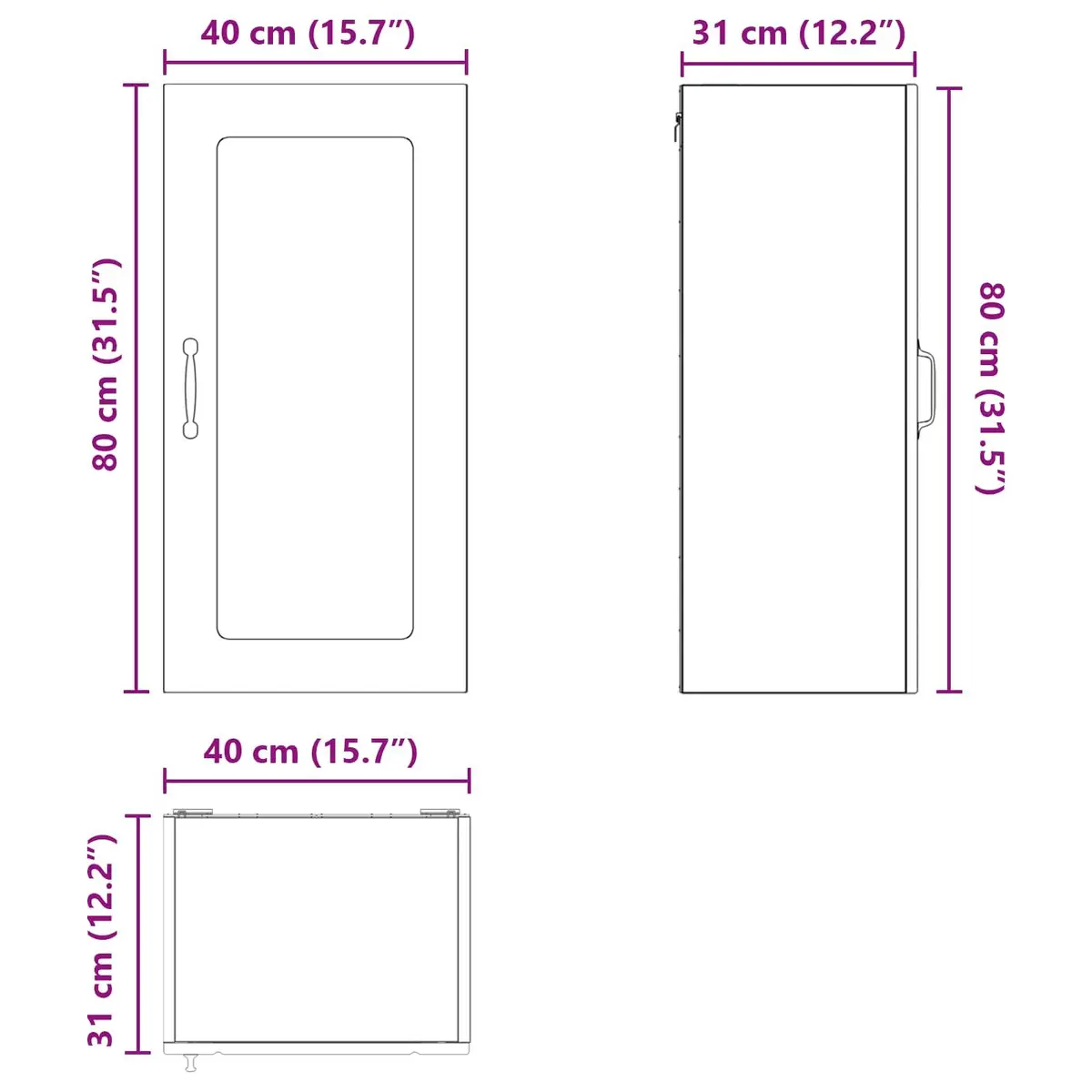 Wall Glass Cabinet PORTO White Kitchen Storage 40x31x80cm Engineered Wood