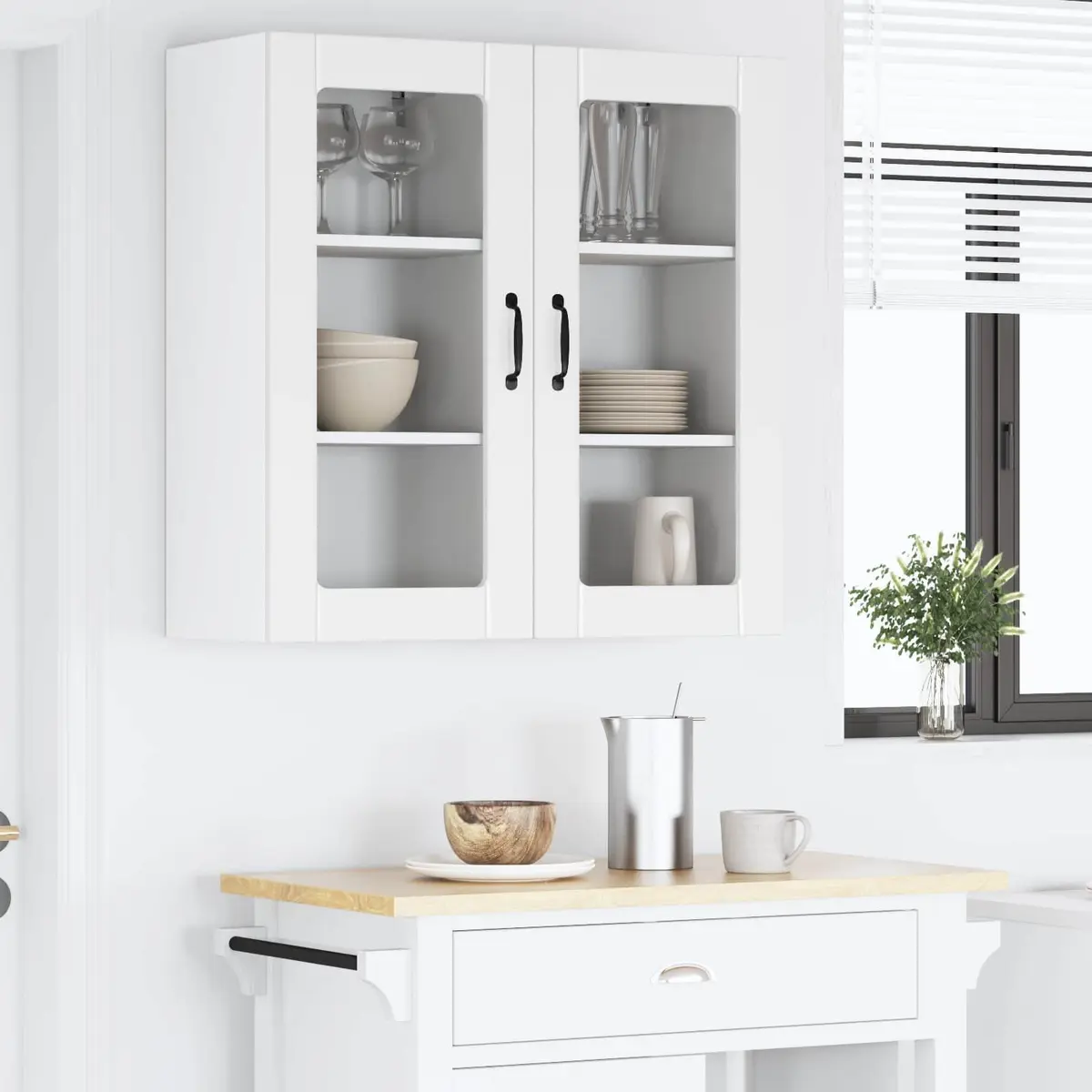 Wall Glass Cabinet PORTO White Kitchen Storage 40x31x80cm Engineered Wood