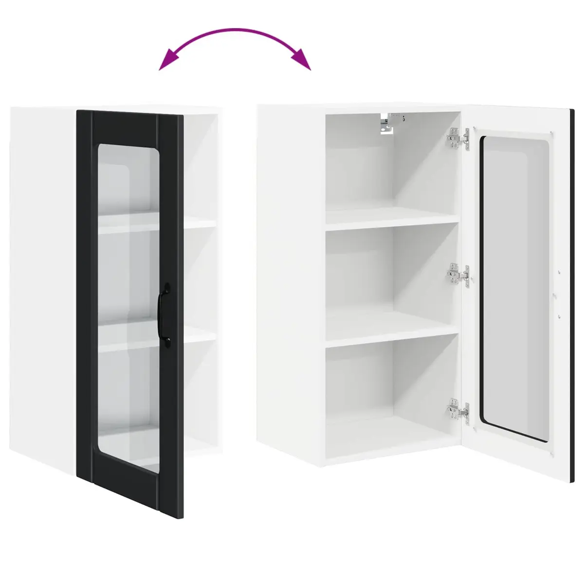 Wall Glass Cabinet PORTO Black Storage Kitchen Shelving Unit 40x31x80cm