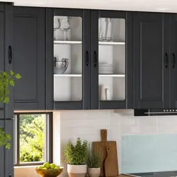 Compact Wall Glass Cabinet for Modern Kitchens - Black