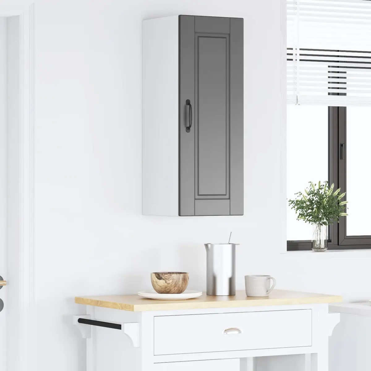 Wall Cabinet Kitchen Storage Black Engineered Wood 30x31x80cm Shelves