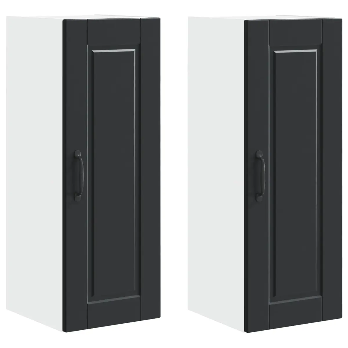 Wall Cabinet Black 2 Piece Engineered Wood Shelves Compartments