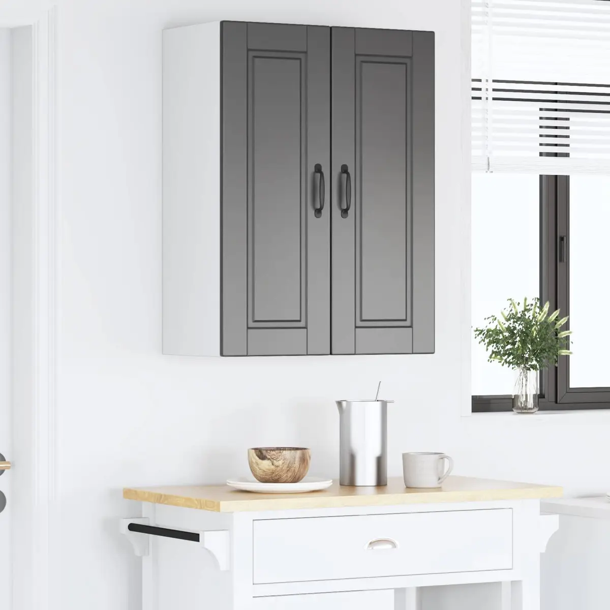Wall Cabinet Black 2 Piece Engineered Wood Shelves Compartments