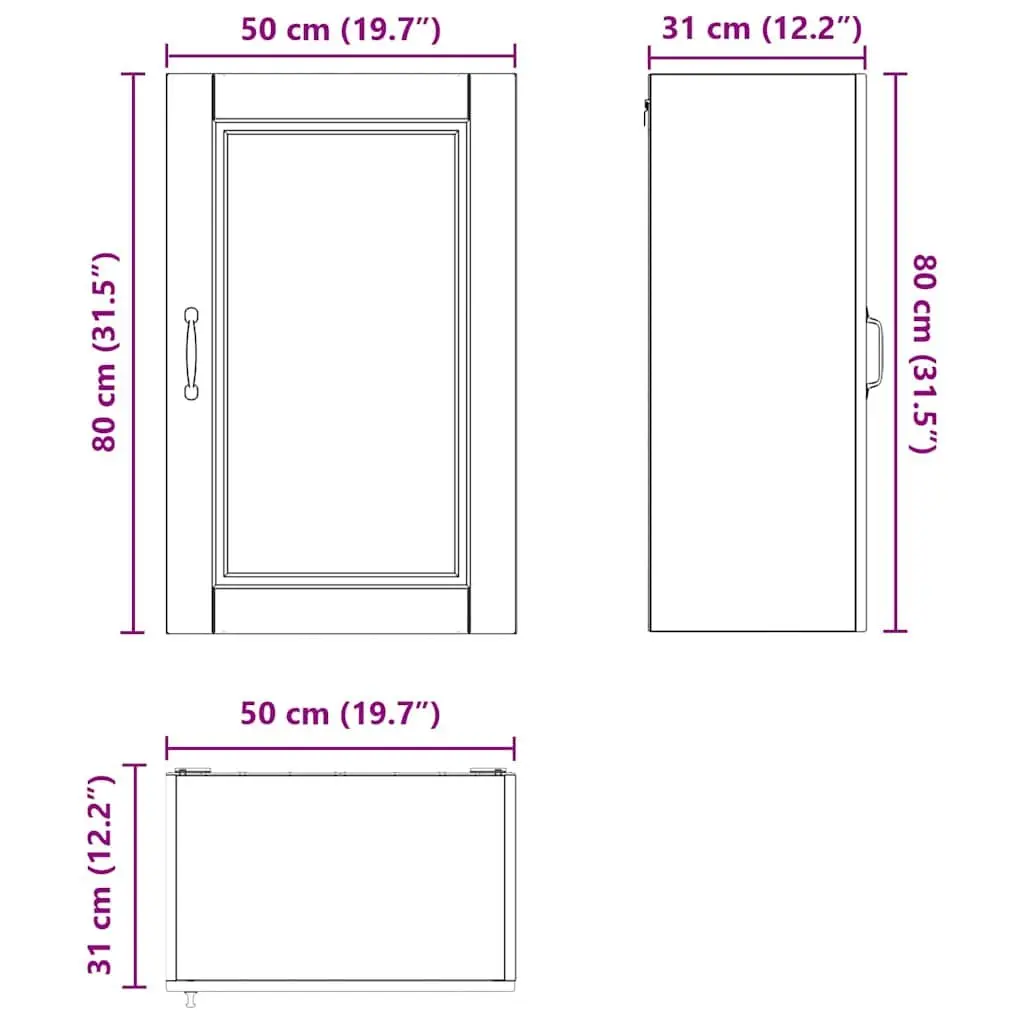 Wall Cabinet White High Gloss Kitchen Storage Shelves Compartments 50 x 31 x 80