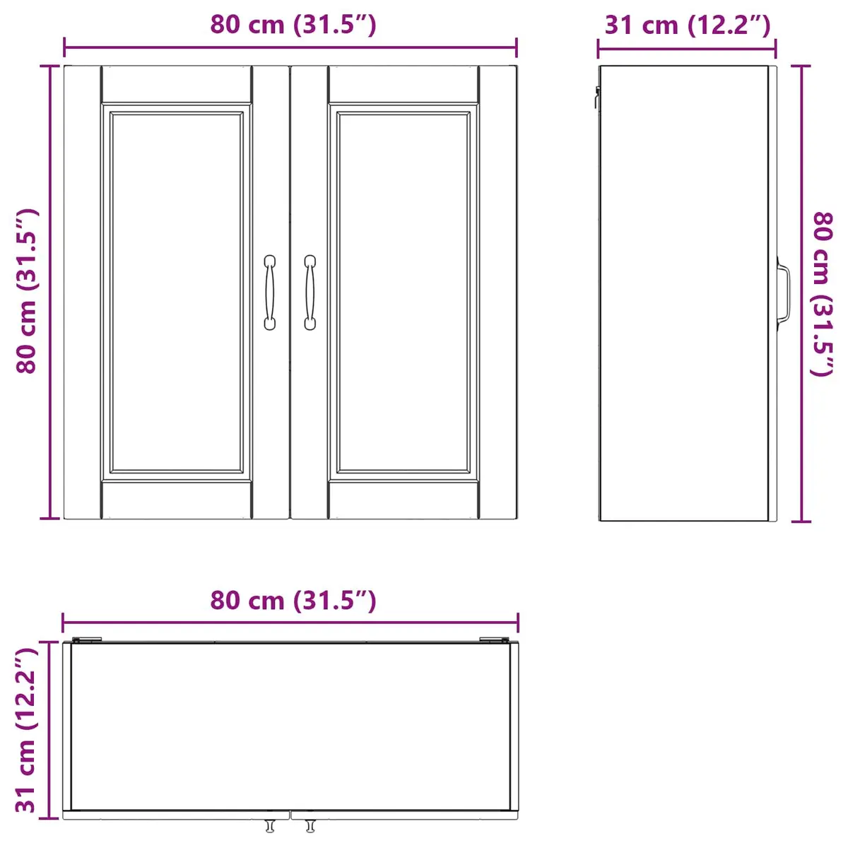 Wall Cabinet PORTO Black Kitchen Storage Engineered Wood 80x31x80cm