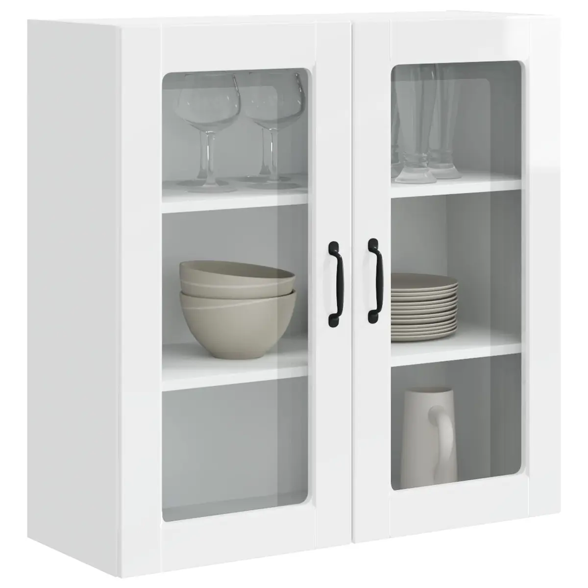 Wall Cabinet High Gloss White Engineered Wood Wall-Mounted Multiple Compartments