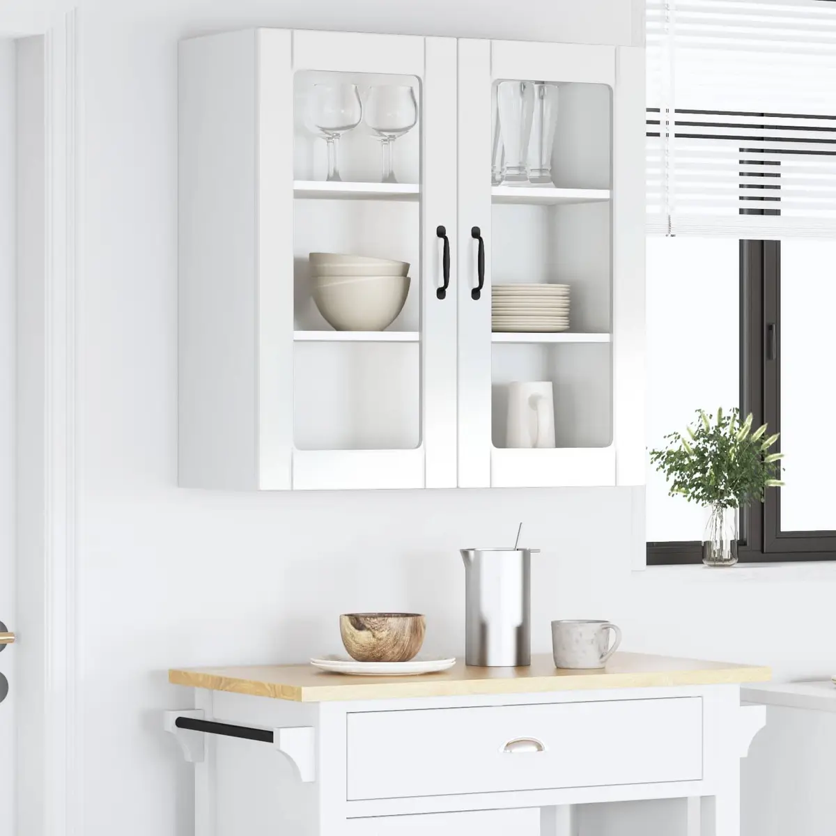 Wall Cabinet High Gloss White Engineered Wood Wall-Mounted Multiple Compartments