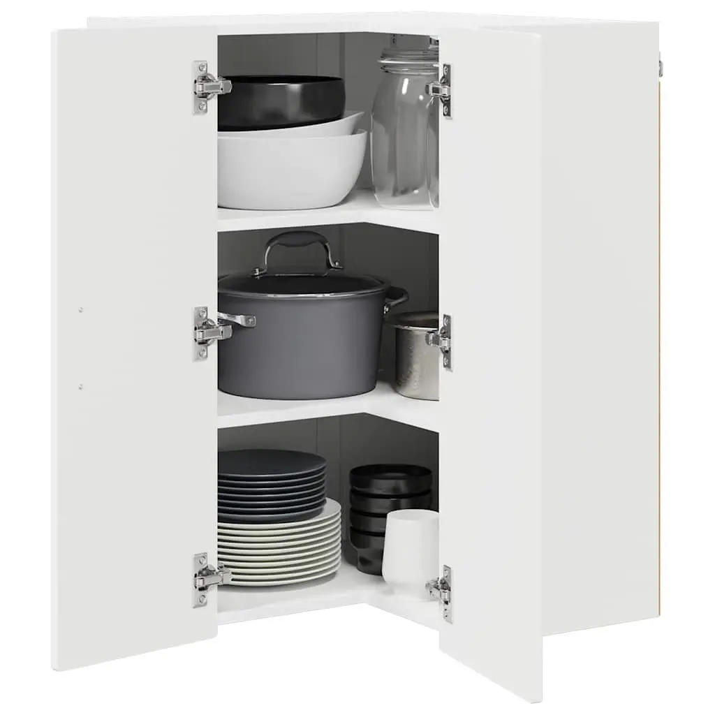 Wall Corner Kitchen Cabinet White 57x57x80cm Wall-mounted Storage Shelves Compartments