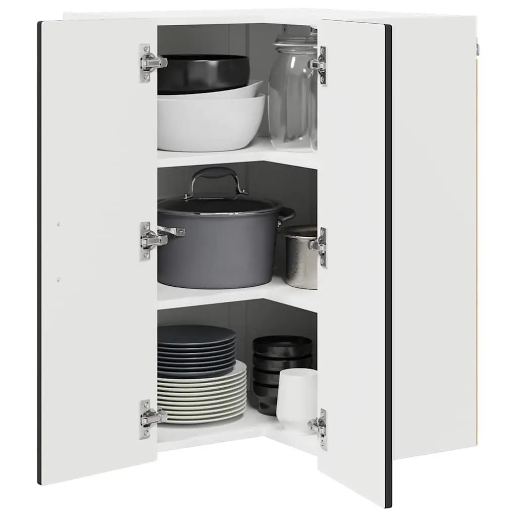 Wall Corner Kitchen Cabinet Black 57x57x80cm Wall-mounted Storage Shelves Organiser Unit