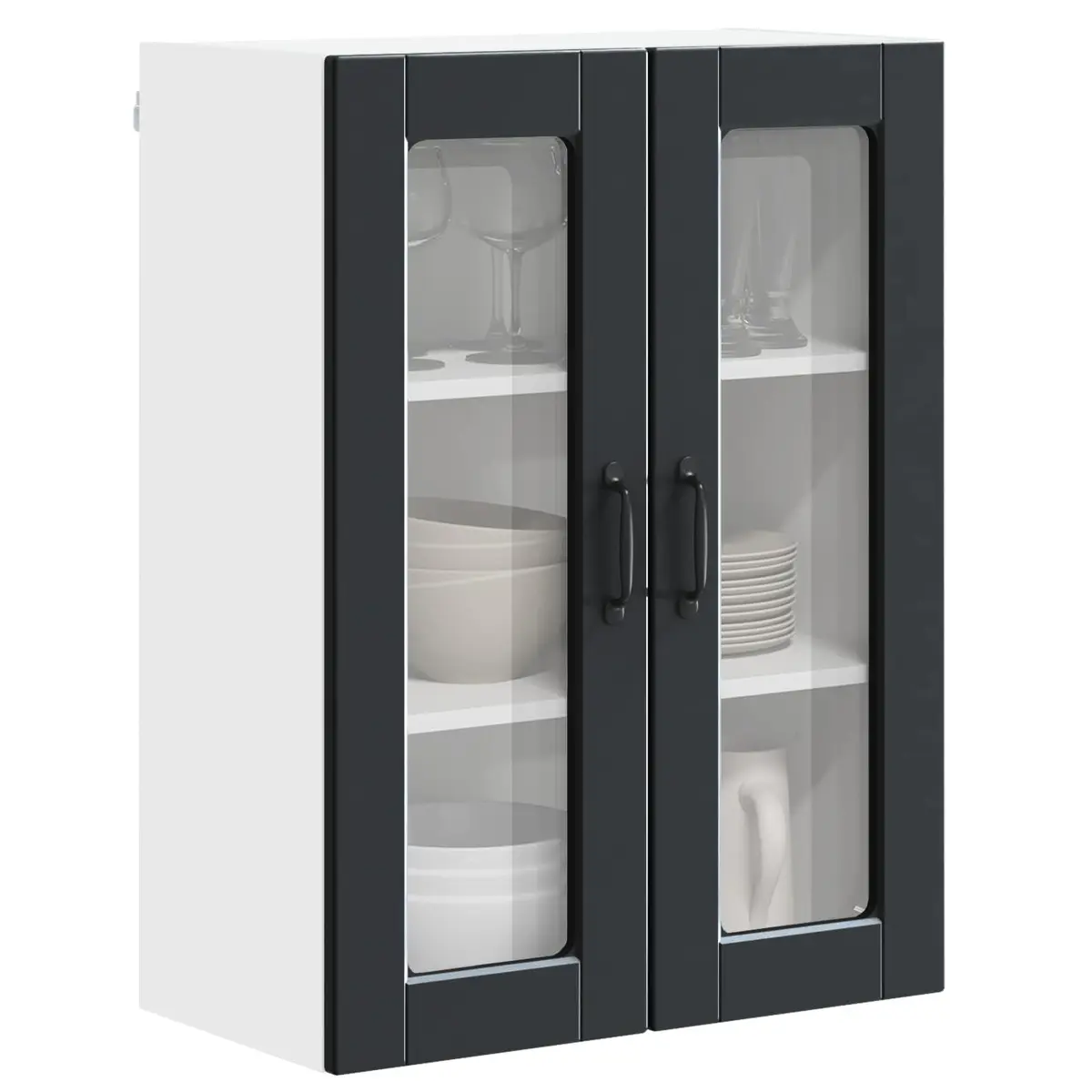 Wall Glass Cabinet Black 60x31x80cm Wall-mounted Engineered Wood Shelves