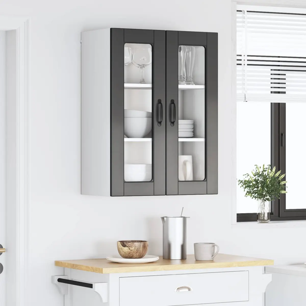 Wall Glass Cabinet Black 60x31x80cm Wall-mounted Engineered Wood Shelves
