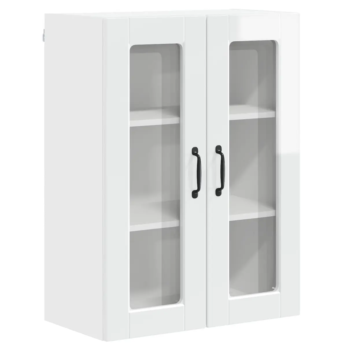 Wall Mounted Kitchen Cabinet High Gloss White Engineered Wood Multiple Compartments