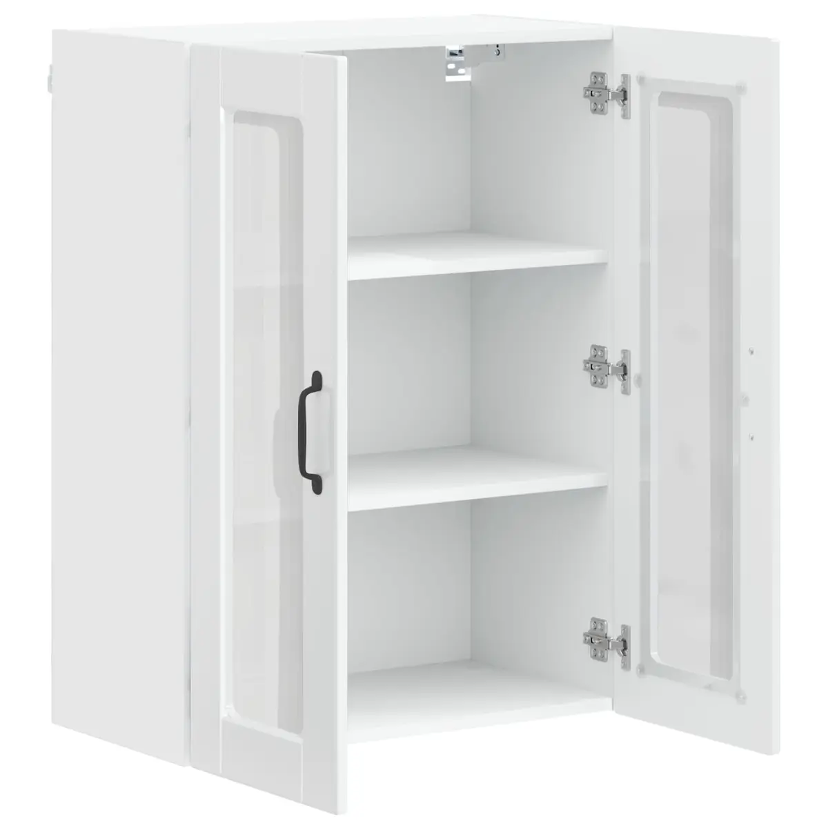 Wall Mounted Kitchen Cabinet High Gloss White Engineered Wood Multiple Compartments